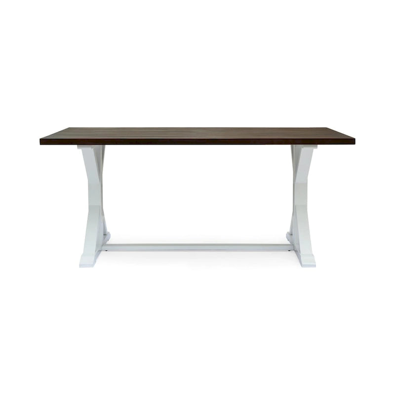 Table à manger tréteaux de ferme marron foncé et blanc, 6 places, bois d'acacia