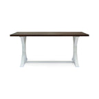 Table à manger tréteaux de ferme marron foncé et blanc, 6 places, bois d'acacia
