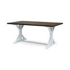 Table à manger tréteaux de ferme marron foncé et blanc, 6 places, bois d'acacia