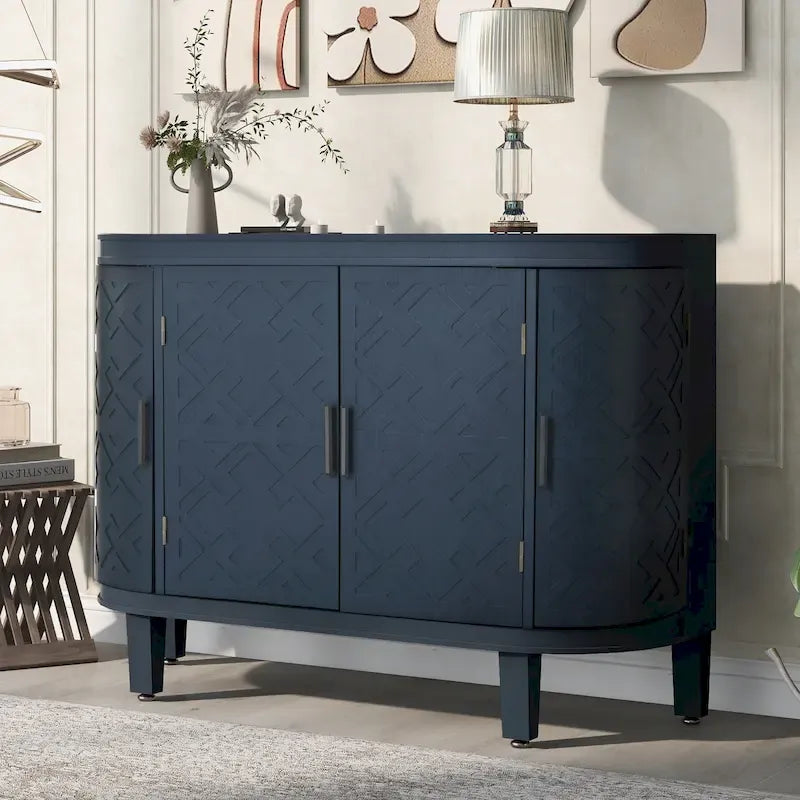 Buffet bahut à motifs antiques – Bleu marine / Noir / Blanc / Gris antique