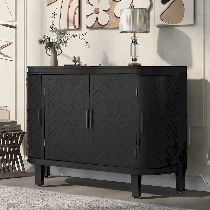Buffet bahut à motifs antiques – Bleu marine / Noir / Blanc / Gris antique
