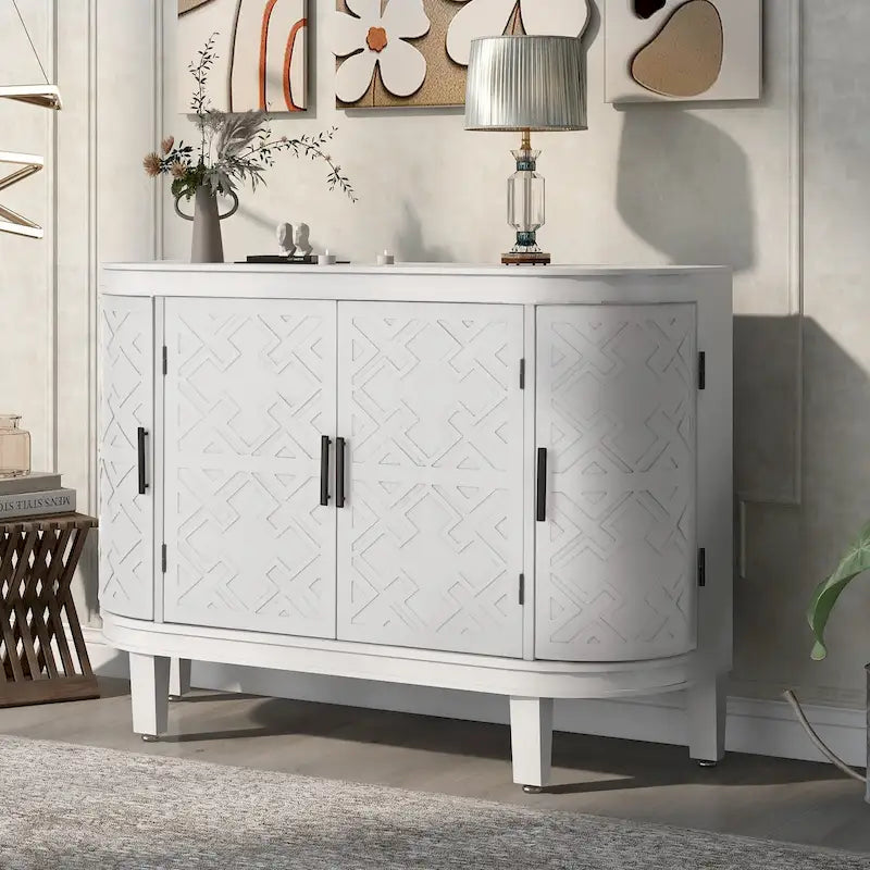 Buffet bahut à motifs antiques – Bleu marine / Noir / Blanc / Gris antique