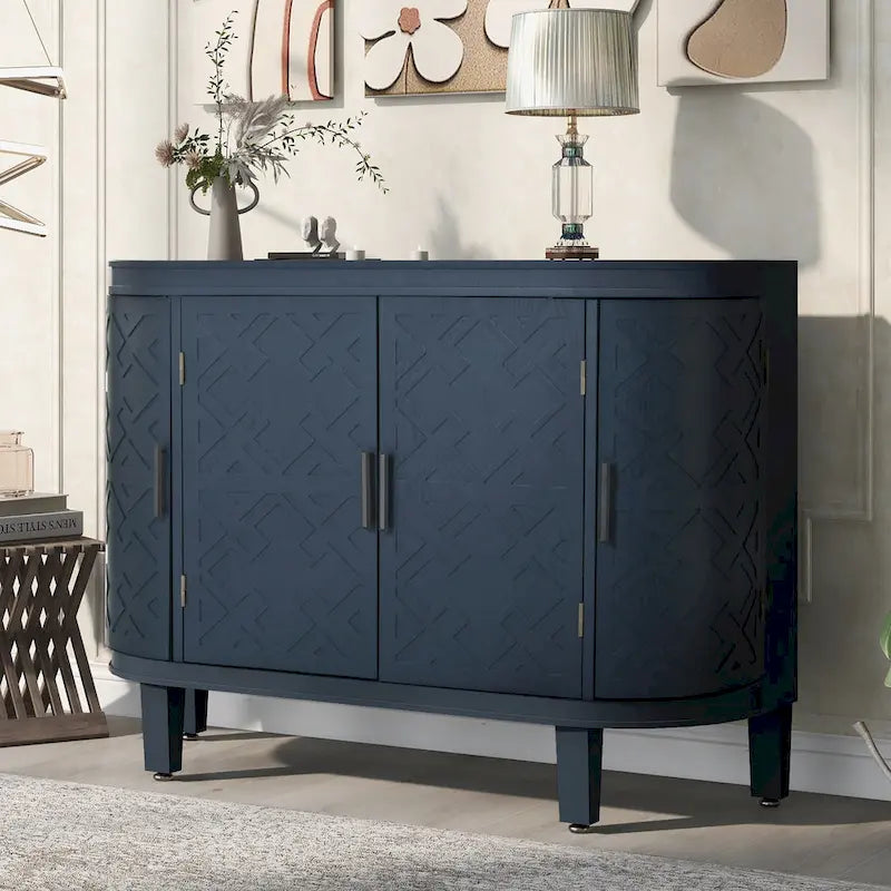 Buffet bahut à motifs antiques – Bleu marine / Noir / Blanc / Gris antique