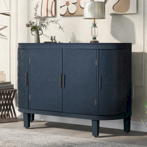 Buffet bahut à motifs antiques – Bleu marine / Noir / Blanc / Gris antique