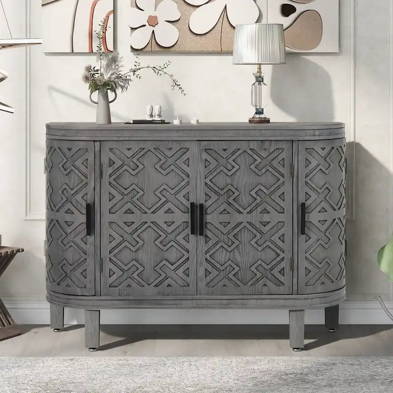 Buffet bahut à motifs antiques – Bleu marine / Noir / Blanc / Gris antique