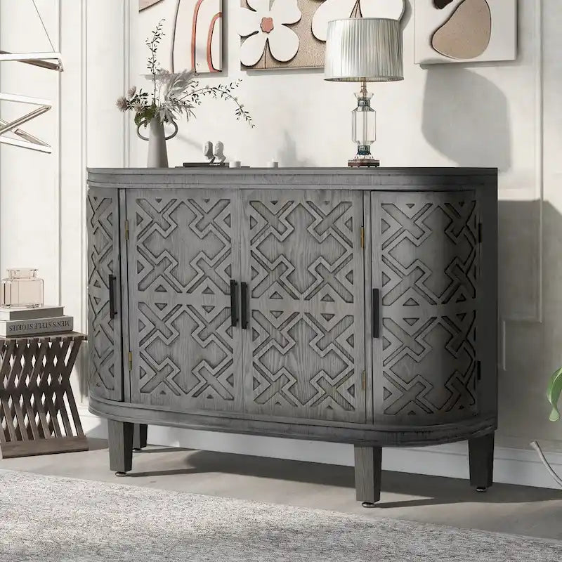 Buffet bahut à motifs antiques – Bleu marine / Noir / Blanc / Gris antique