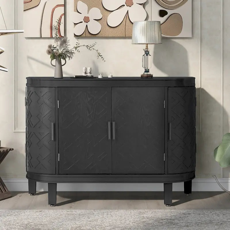 Buffet bahut à motifs antiques – Bleu marine / Noir / Blanc / Gris antique