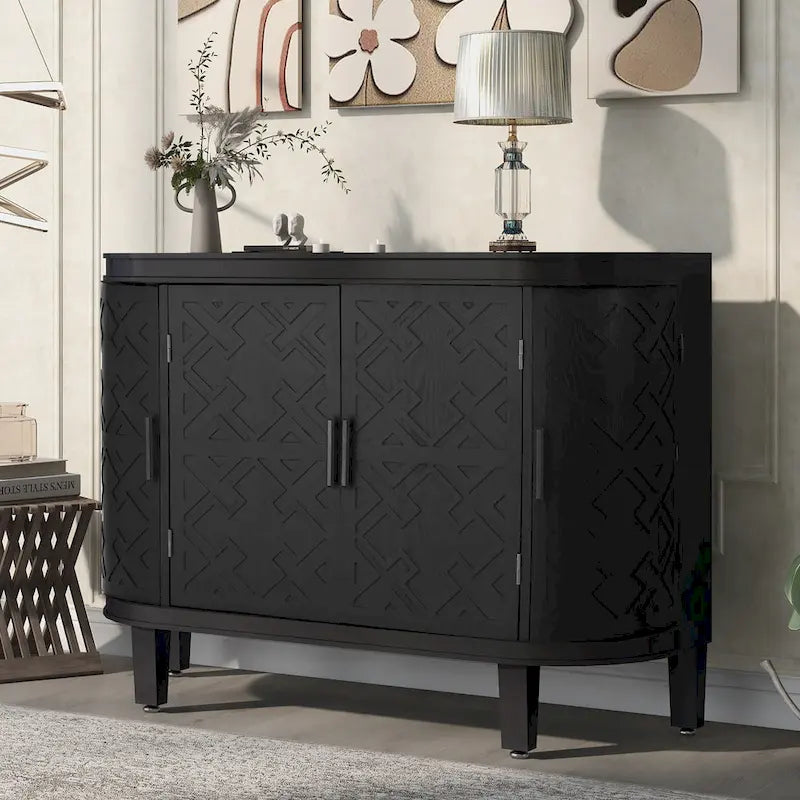 Buffet bahut à motifs antiques – Bleu marine / Noir / Blanc / Gris antique
