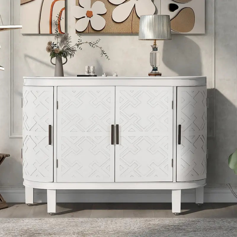 Buffet bahut à motifs antiques – Bleu marine / Noir / Blanc / Gris antique