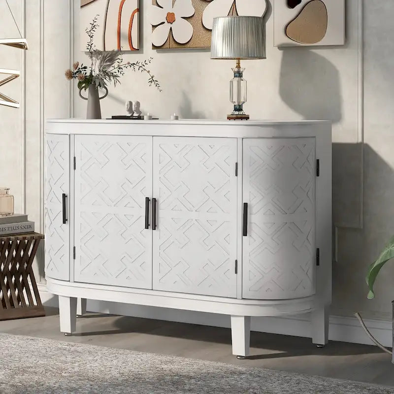 Buffet bahut à motifs antiques – Bleu marine / Noir / Blanc / Gris antique