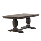 Table à manger en bois massif gris antique, double piédestal de style transitoire, 6 à 8 places