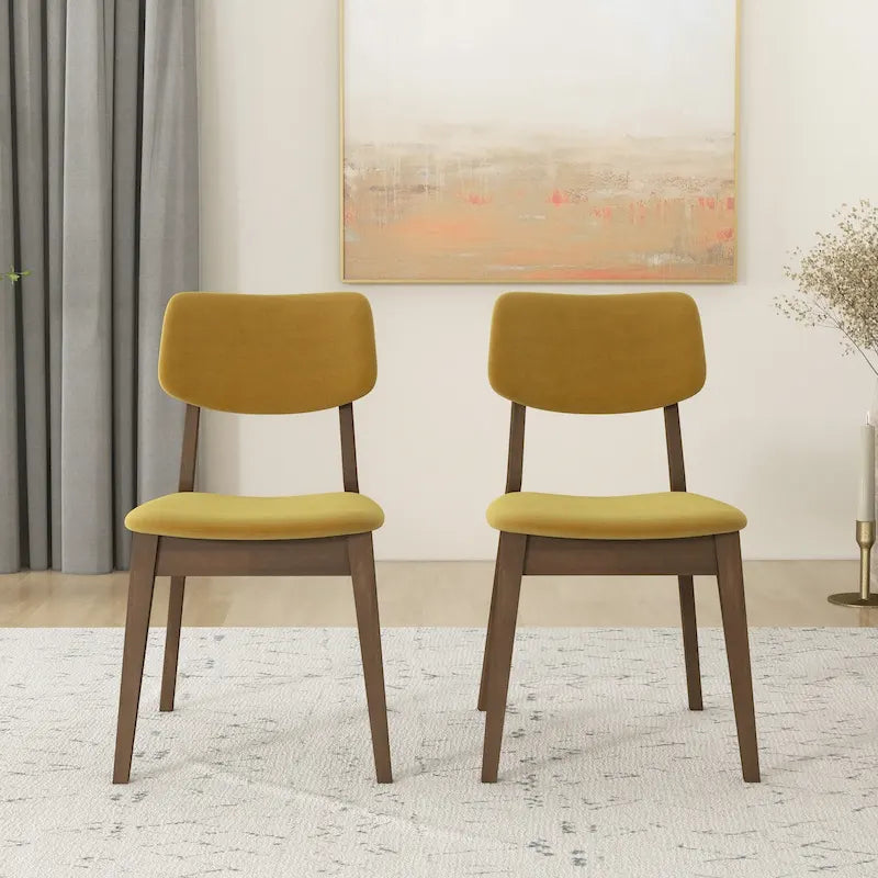 Chaise de salle à manger en velours de style Mid-Century, lot de 2 – Orange brûlé / Jaune foncé / Bleu