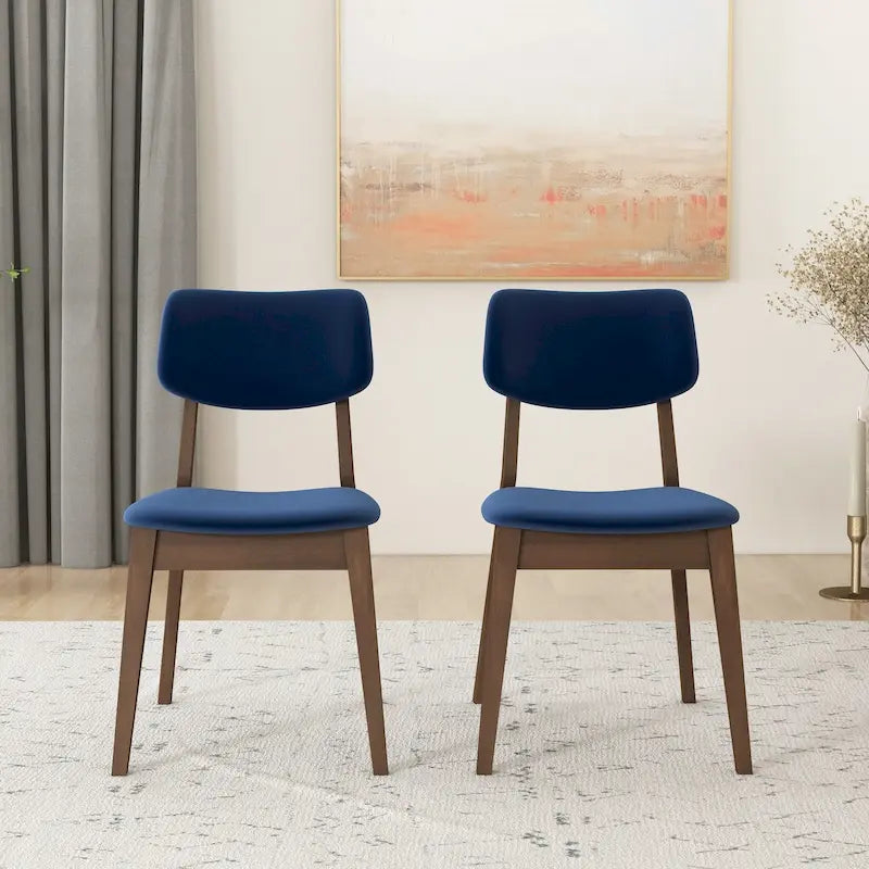 Chaise de salle à manger en velours de style Mid-Century, lot de 2 – Orange brûlé / Jaune foncé / Bleu