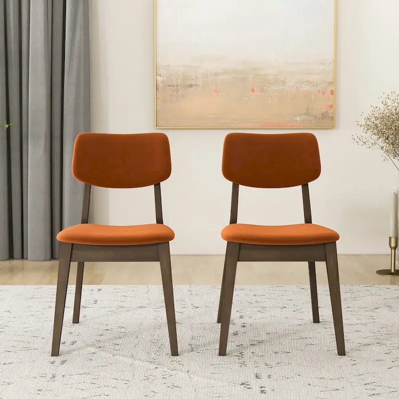 Chaise de salle à manger en velours de style Mid-Century, lot de 2 – Orange brûlé / Jaune foncé / Bleu