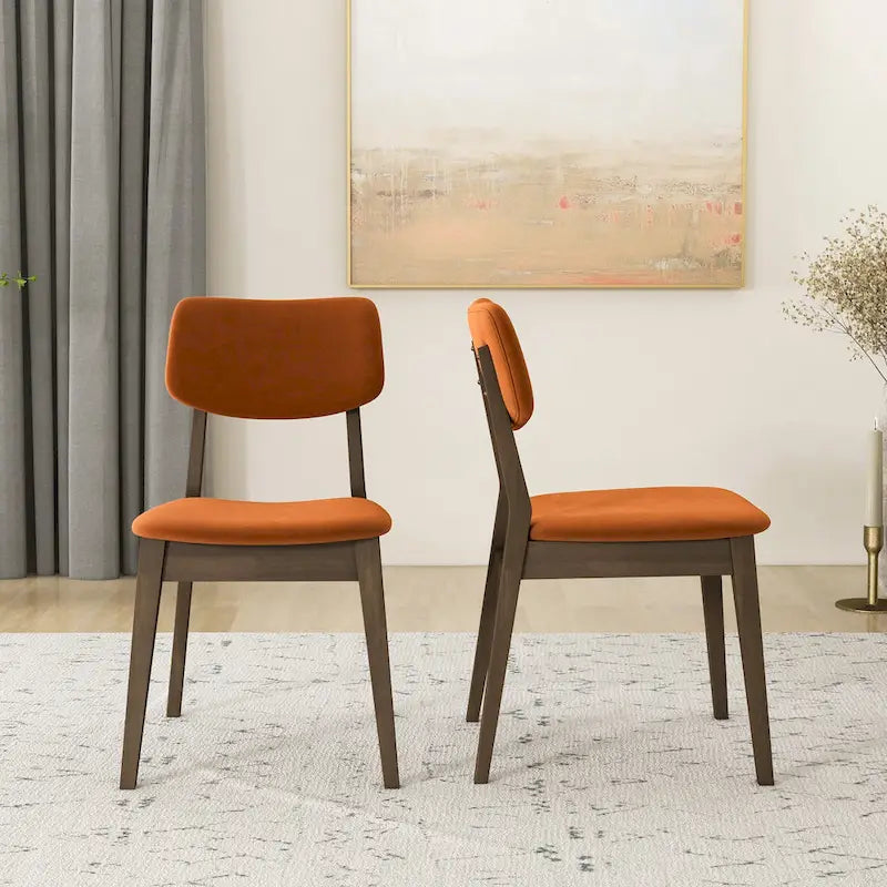 Chaise de salle à manger en velours de style Mid-Century, lot de 2 – Orange brûlé / Jaune foncé / Bleu