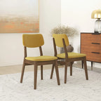 Chaise de salle à manger en velours de style Mid-Century, lot de 2 – Orange brûlé / Jaune foncé / Bleu