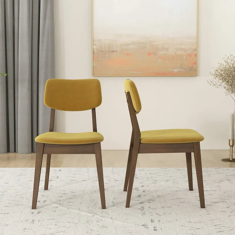 Chaise de salle à manger en velours de style Mid-Century, lot de 2 – Orange brûlé / Jaune foncé / Bleu