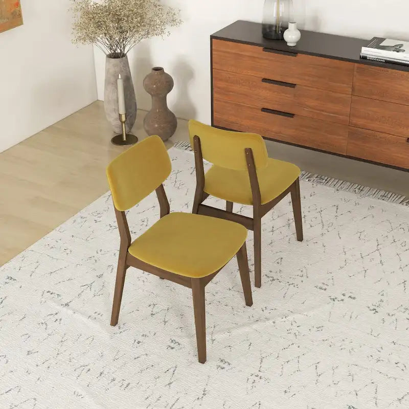 Chaise de salle à manger en velours de style Mid-Century, lot de 2 – Orange brûlé / Jaune foncé / Bleu