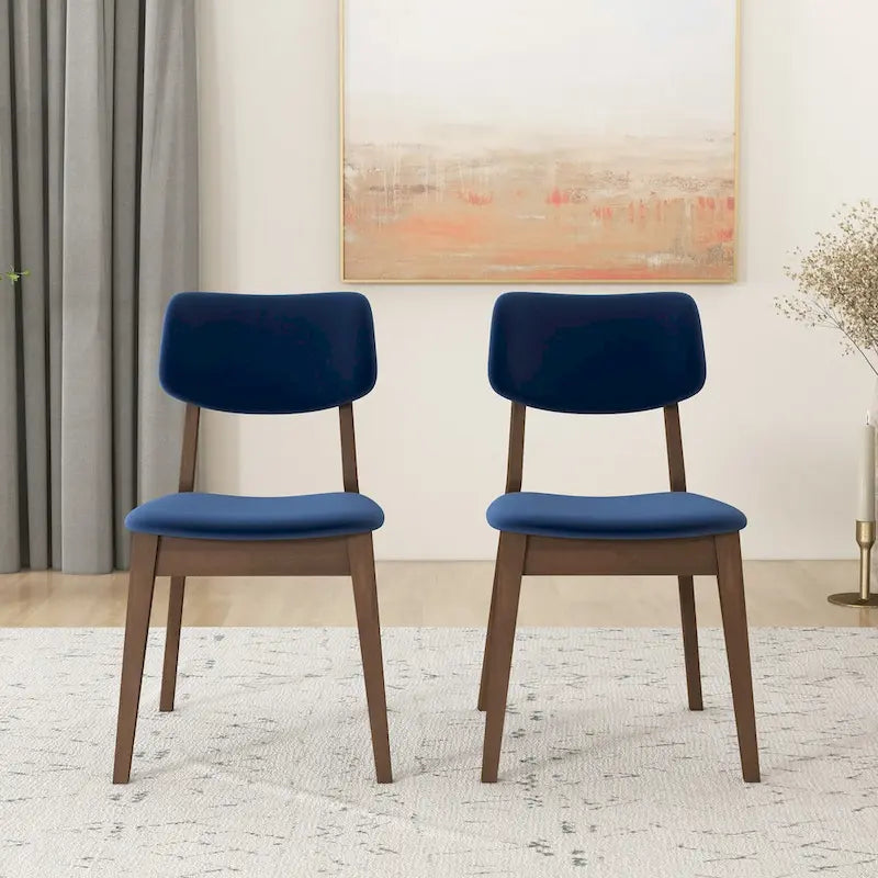 Chaise de salle à manger en velours de style Mid-Century, lot de 2 – Orange brûlé / Jaune foncé / Bleu