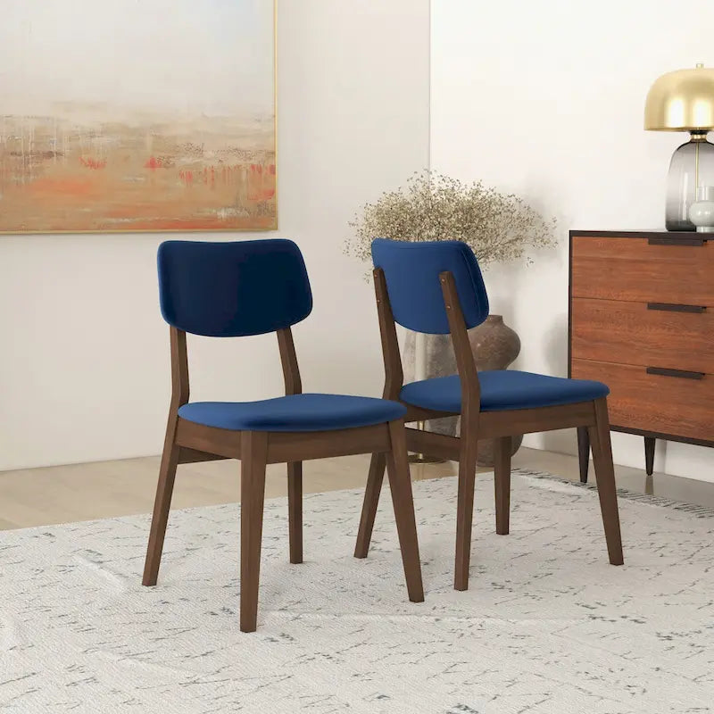 Chaise de salle à manger en velours de style Mid-Century, lot de 2 – Orange brûlé / Jaune foncé / Bleu