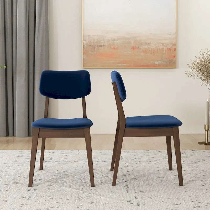 Chaise de salle à manger en velours de style Mid-Century, lot de 2 – Orange brûlé / Jaune foncé / Bleu