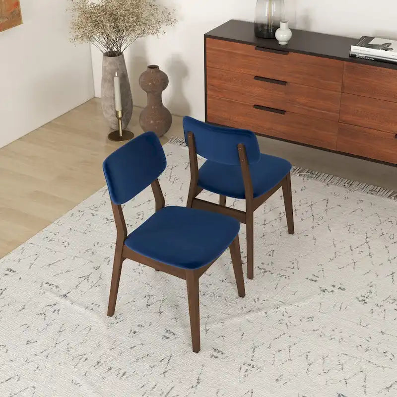 Chaise de salle à manger en velours de style Mid-Century, lot de 2 – Orange brûlé / Jaune foncé / Bleu