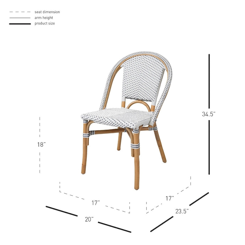 Chaise bistrot en rotin blanc/gris pour 1 personne