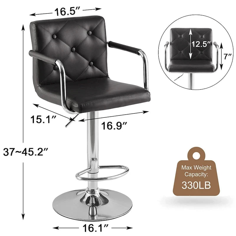 Lot de 2 tabourets de bar pivotants réglables avec accoudoirs — Blanc / Noir / Gris