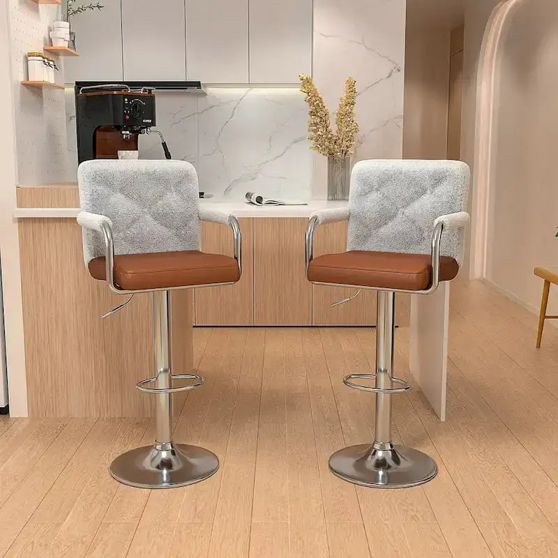 Lot de 2 tabourets de bar pivotants réglables avec accoudoirs — Blanc / Noir / Gris