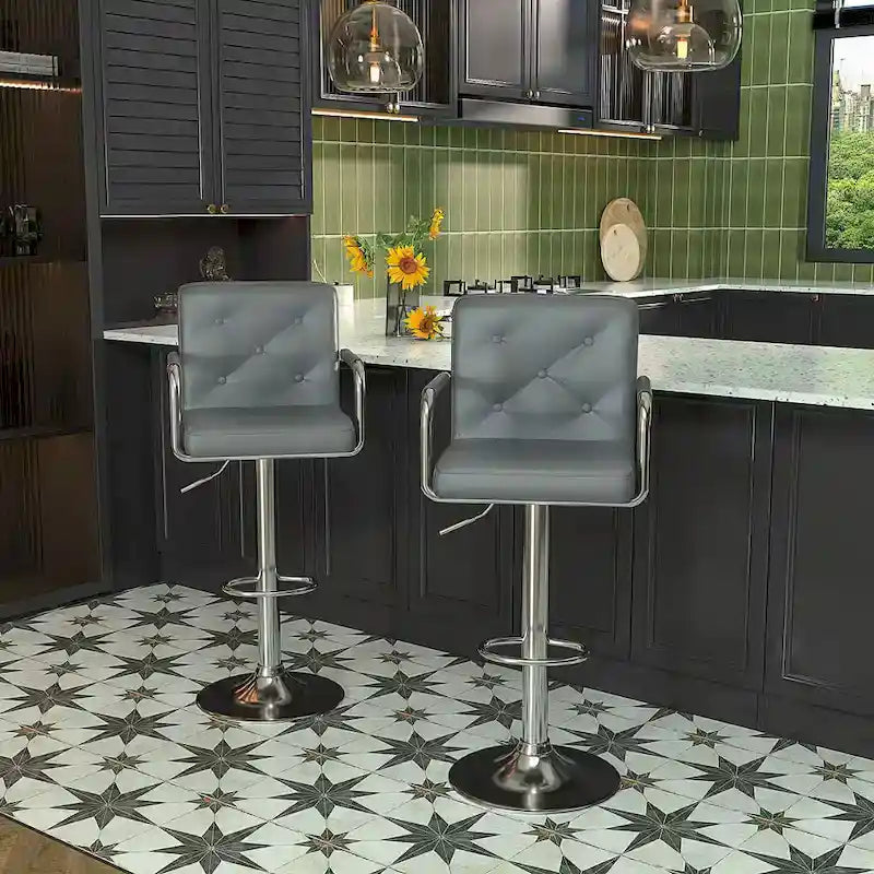Lot de 2 tabourets de bar pivotants réglables avec accoudoirs — Blanc / Noir / Gris