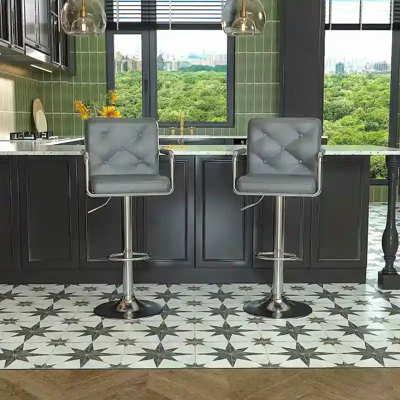Lot de 2 tabourets de bar pivotants réglables avec accoudoirs — Blanc / Noir / Gris