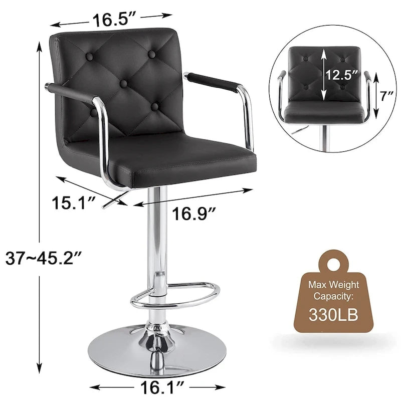 Lot de 2 tabourets de bar pivotants réglables avec accoudoirs — Blanc / Noir / Gris
