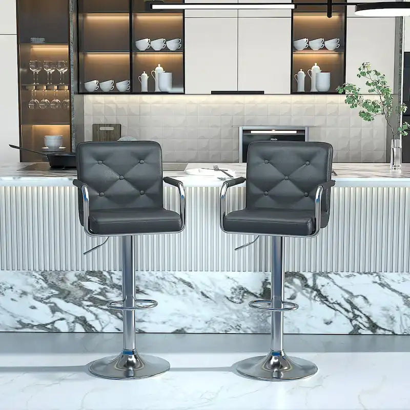 Lot de 2 tabourets de bar pivotants réglables avec accoudoirs — Blanc / Noir / Gris