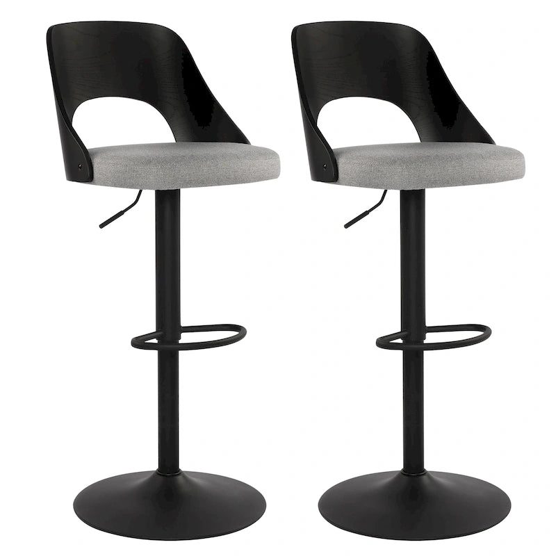 Lot de 2 tabourets de bar pivotants – Noir/Naturel, assise en tissu, hauteur réglable