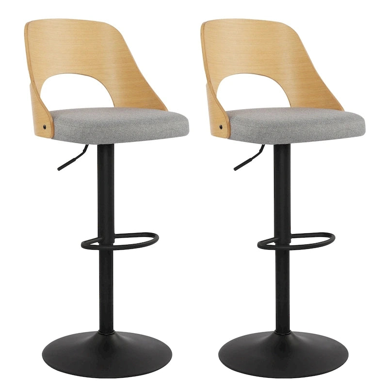 Lot de 2 tabourets de bar pivotants – Noir/Naturel, assise en tissu, hauteur réglable