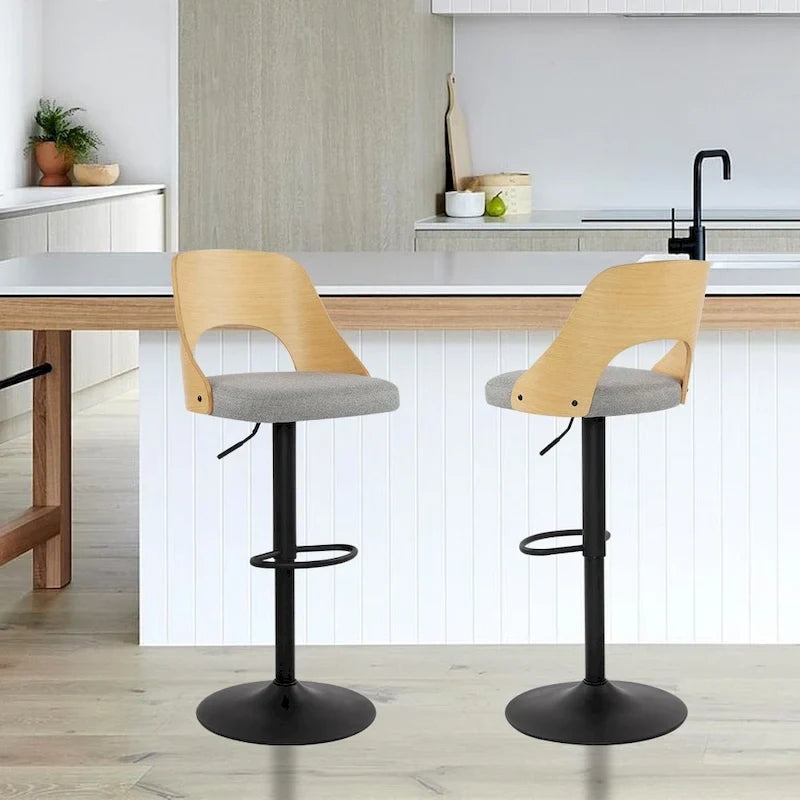 Lot de 2 tabourets de bar pivotants – Noir/Naturel, assise en tissu, hauteur réglable