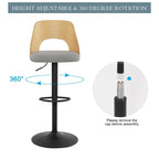 Lot de 2 tabourets de bar pivotants – Noir/Naturel, assise en tissu, hauteur réglable