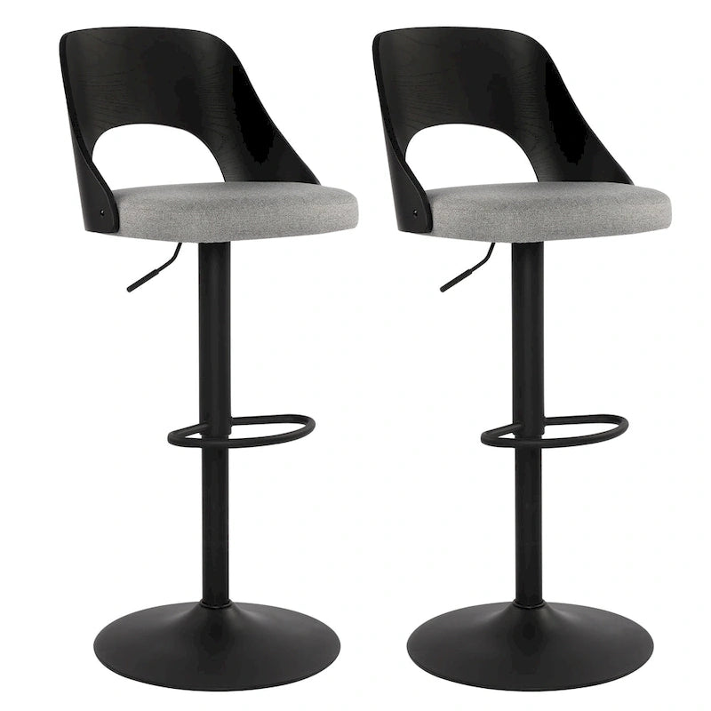 Lot de 2 tabourets de bar pivotants – Noir/Naturel, assise en tissu, hauteur réglable