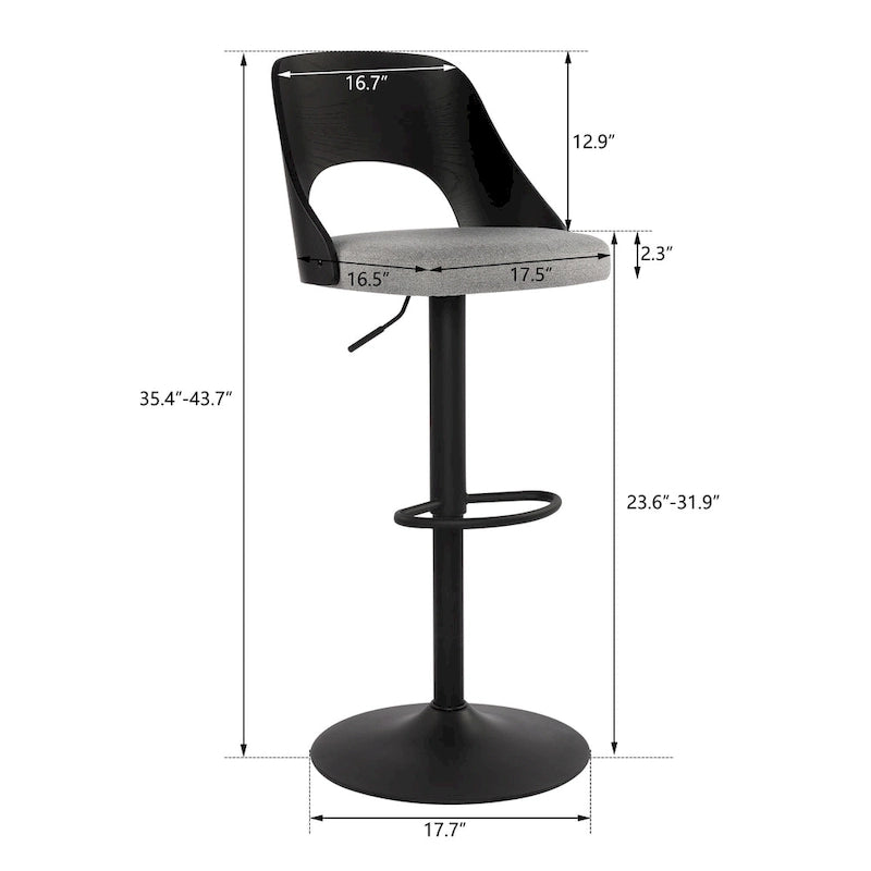 Lot de 2 tabourets de bar pivotants – Noir/Naturel, assise en tissu, hauteur réglable