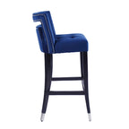Tabouret de bar en velours clouté crème / gris / bleu marine – Siège unique, tissu et pieds en bouleau
