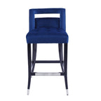 Tabouret de bar en velours clouté crème / gris / bleu marine – Siège unique, tissu et pieds en bouleau