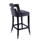 Tabouret de bar en velours clouté crème / gris / bleu marine – Siège unique, tissu et pieds en bouleau