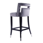Tabouret de bar en velours clouté crème / gris / bleu marine – Siège unique, tissu et pieds en bouleau