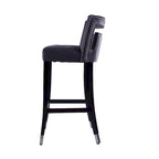 Tabouret de bar en velours clouté crème / gris / bleu marine – Siège unique, tissu et pieds en bouleau
