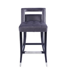 Tabouret de bar en velours clouté crème / gris / bleu marine – Siège unique, tissu et pieds en bouleau