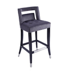 Tabouret de bar en velours clouté crème / gris / bleu marine – Siège unique, tissu et pieds en bouleau
