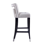 Tabouret de bar en velours clouté crème / gris / bleu marine – Siège unique, tissu et pieds en bouleau