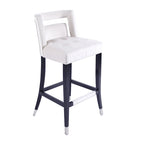 Tabouret de bar en velours clouté crème / gris / bleu marine – Siège unique, tissu et pieds en bouleau