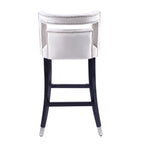 Tabouret de bar en velours clouté crème / gris / bleu marine – Siège unique, tissu et pieds en bouleau