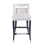 Tabouret de bar en velours clouté crème / gris / bleu marine – Siège unique, tissu et pieds en bouleau